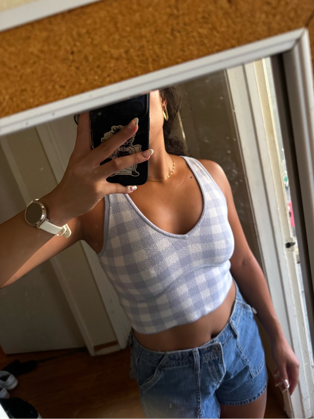 La Hearts Lavender and White Check Knit Crop Tank